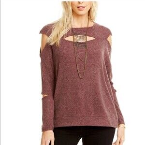 NWT CHASER Burgundy Super Soft Fleece Cut Out Dolman Sleeve Sweater Size Medium